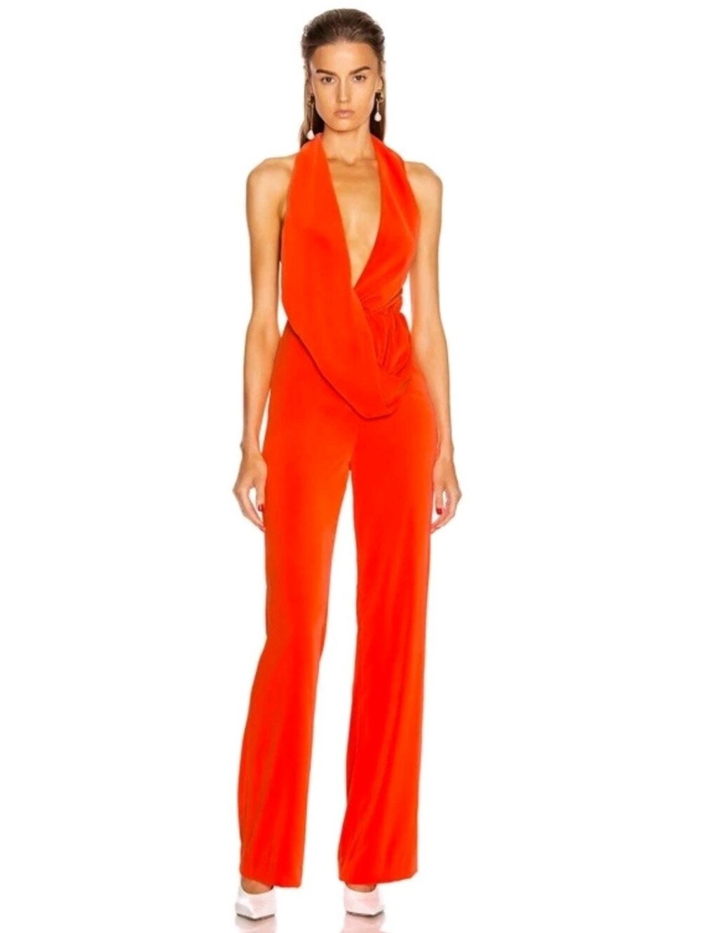 AREA Draped Cowl Jumpsuit Orange Velvet Deep V Sexy Party Cocktail xs msrp $1150